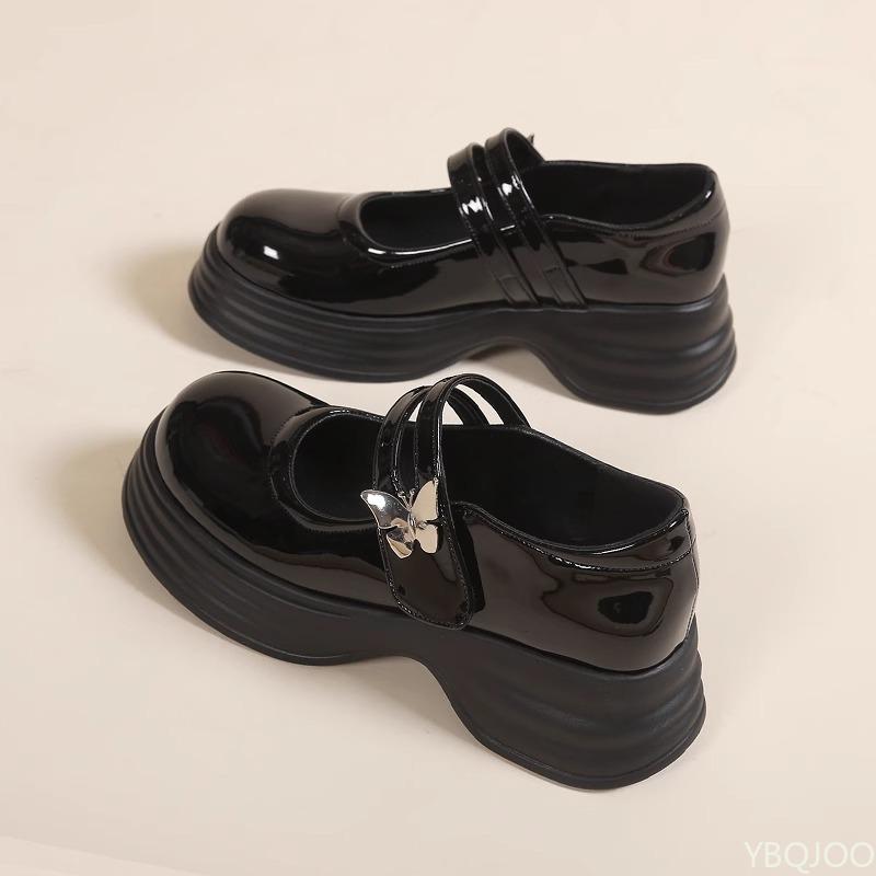 Fashion Retro pearl small leather shoes for women in summer shallow mouth simple comfortable versatile thick soled round toe shoes