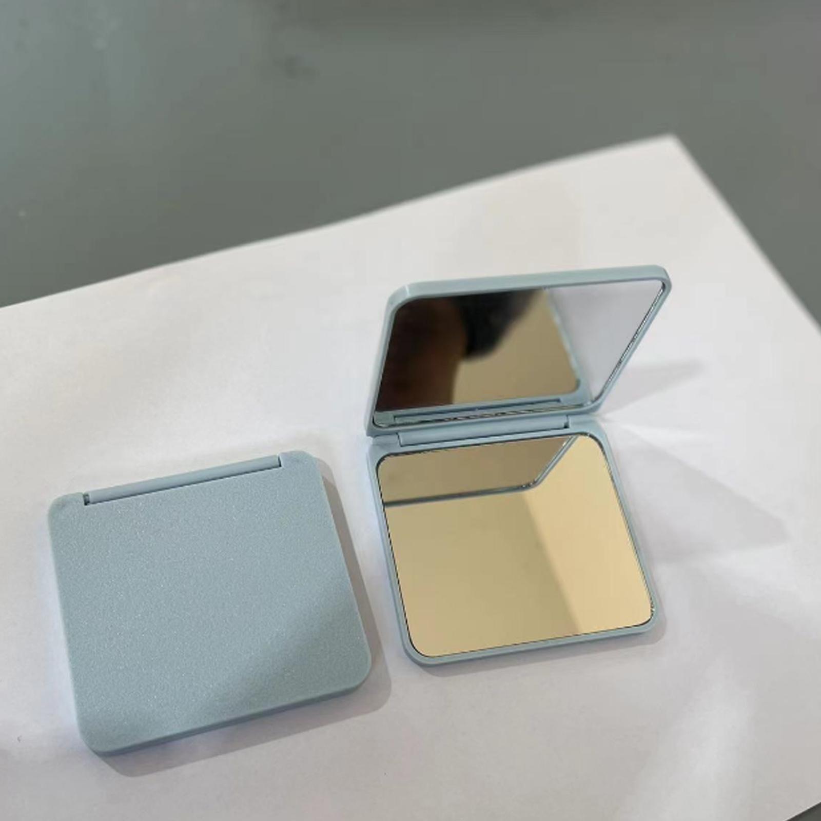 2-Face Makeup Mirror Square Portable Cute Girls Gift Hand Mini Mirror Compact Foldable Double Sided Cosmetics Mirror небесно-голубой