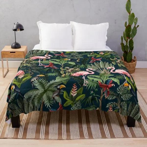 Flamingo Bird Pink Red Wild Animals Flannel Throw Blanket For Sofa Bed Couch Comfortable Warm Lightweight King Queen Full Size