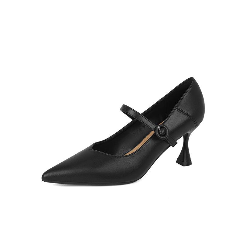 French soft leather pointed light mouth high heels women's 2025 early spring new retro one-word with Mary Jane stiletto shoes