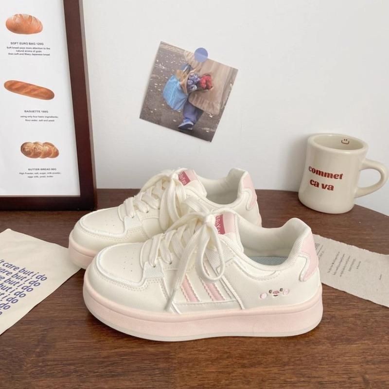 College style candy color platform white shoes women's autumn leather versatile sports shoes student cute board shoes