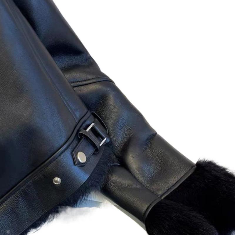 Black Fur Integrated Jacket Women's Short Winter Clothing New Thickened Thermal Locomotive Clothing Jacket Top