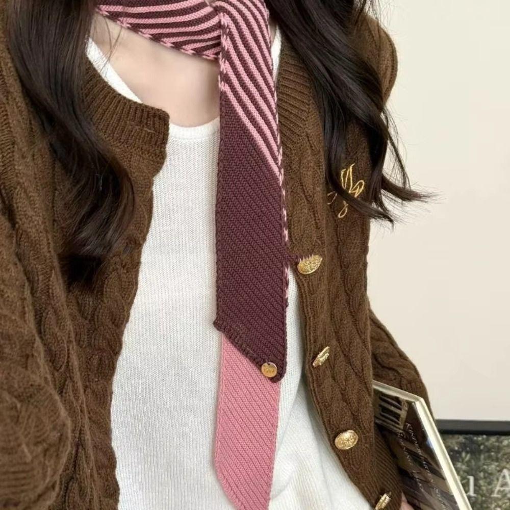 Color Blocking Knitted Narrow Scarf Warm Y2K Thin Scarf Korean Casual Scarf Spring Summer