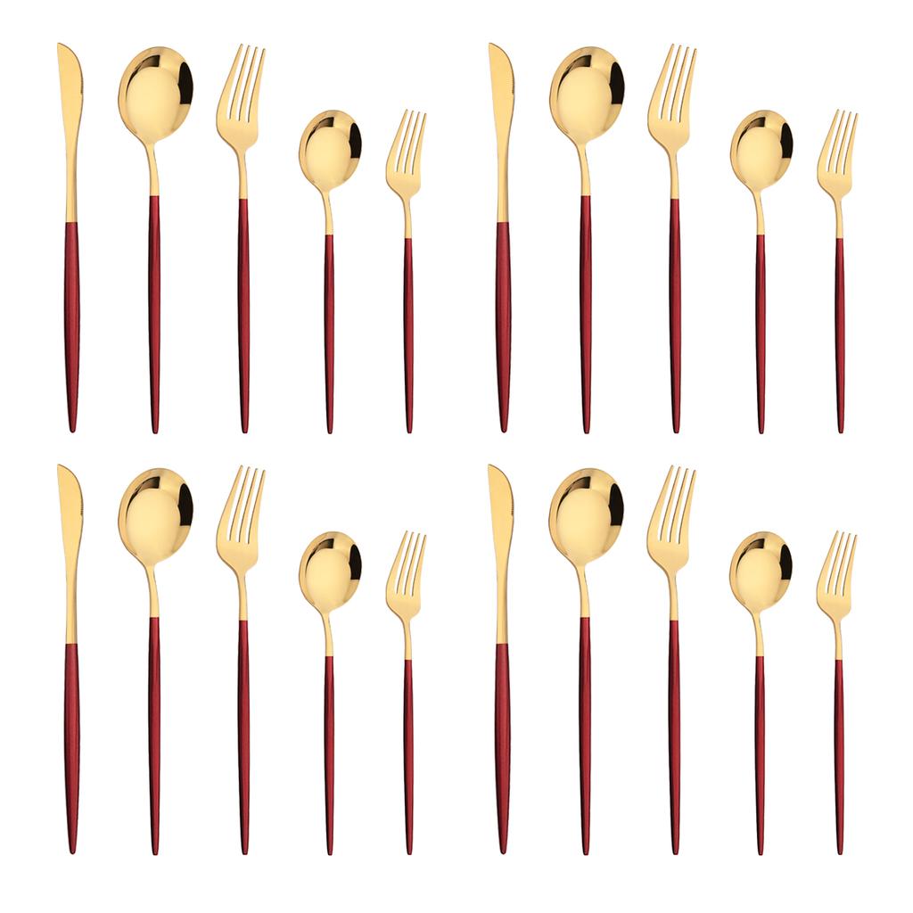 20Pcs Gold Dinnerware Set Knife Dessert Fork Spoons Cutlery Flatware High Quality Stainless Steel Silverware Kitchen Tableware