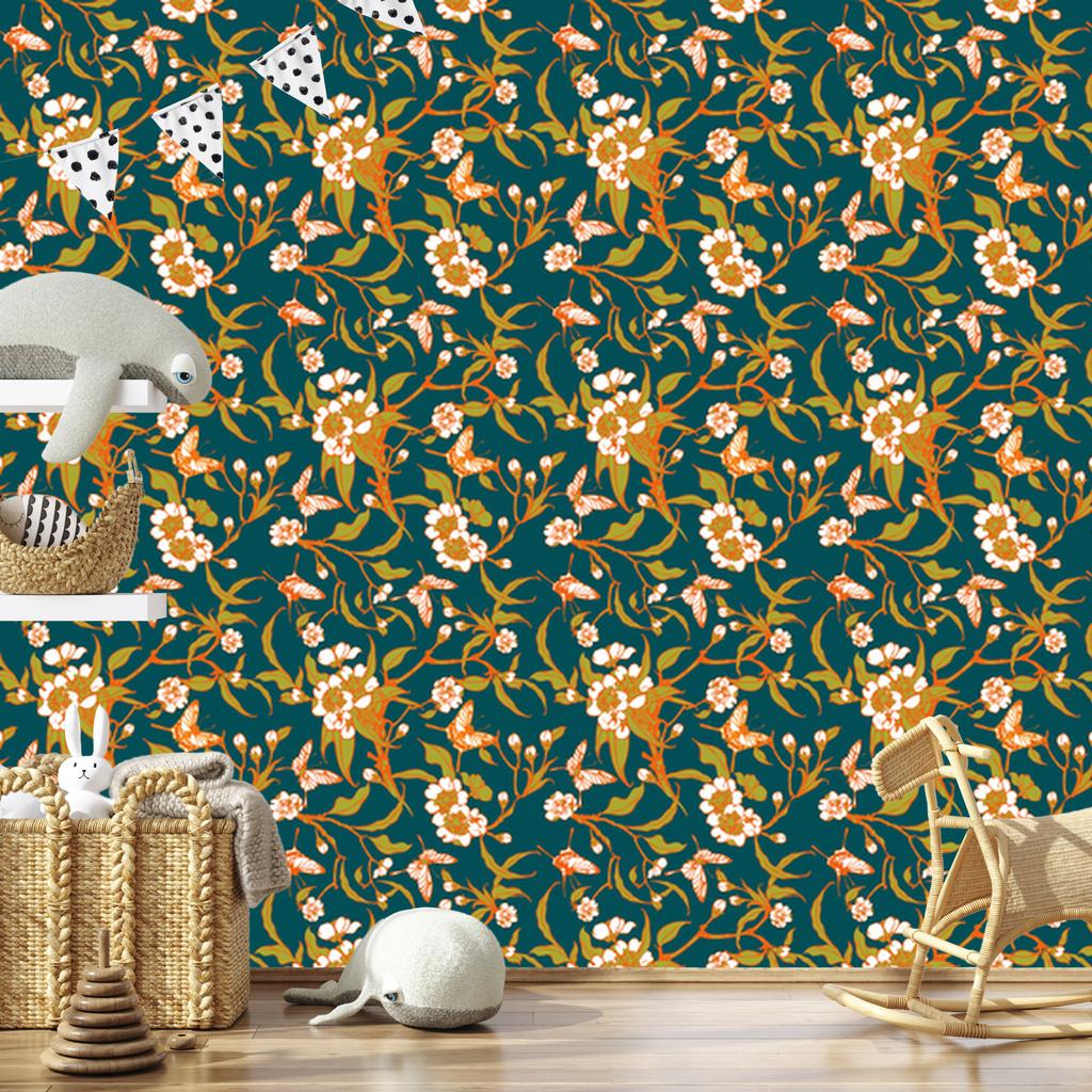 Butterflies and Flowers Wallpaper for Living Room and Bedroom 50x1000