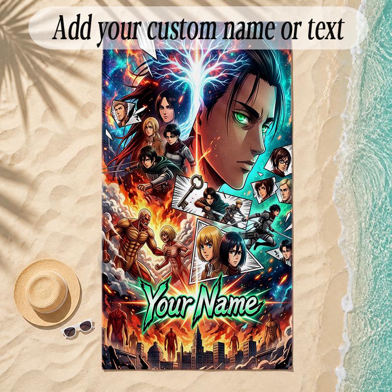 Beach TowelAttack on Titan Custom Name Text Personalized Soft Towel for Beach Pool Indoor Home Decor Gift