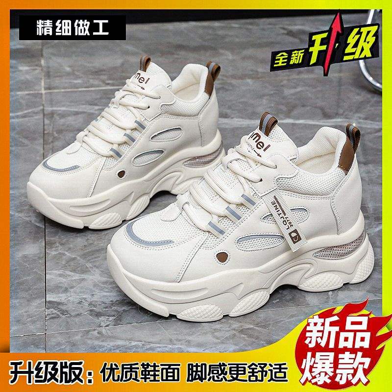 Inner Height-increasing Dad Shoes Women's 2025 Autumn and Winter New Height-increasing and Thin Single Shoes Sports Thick-soled Casual White Shoes