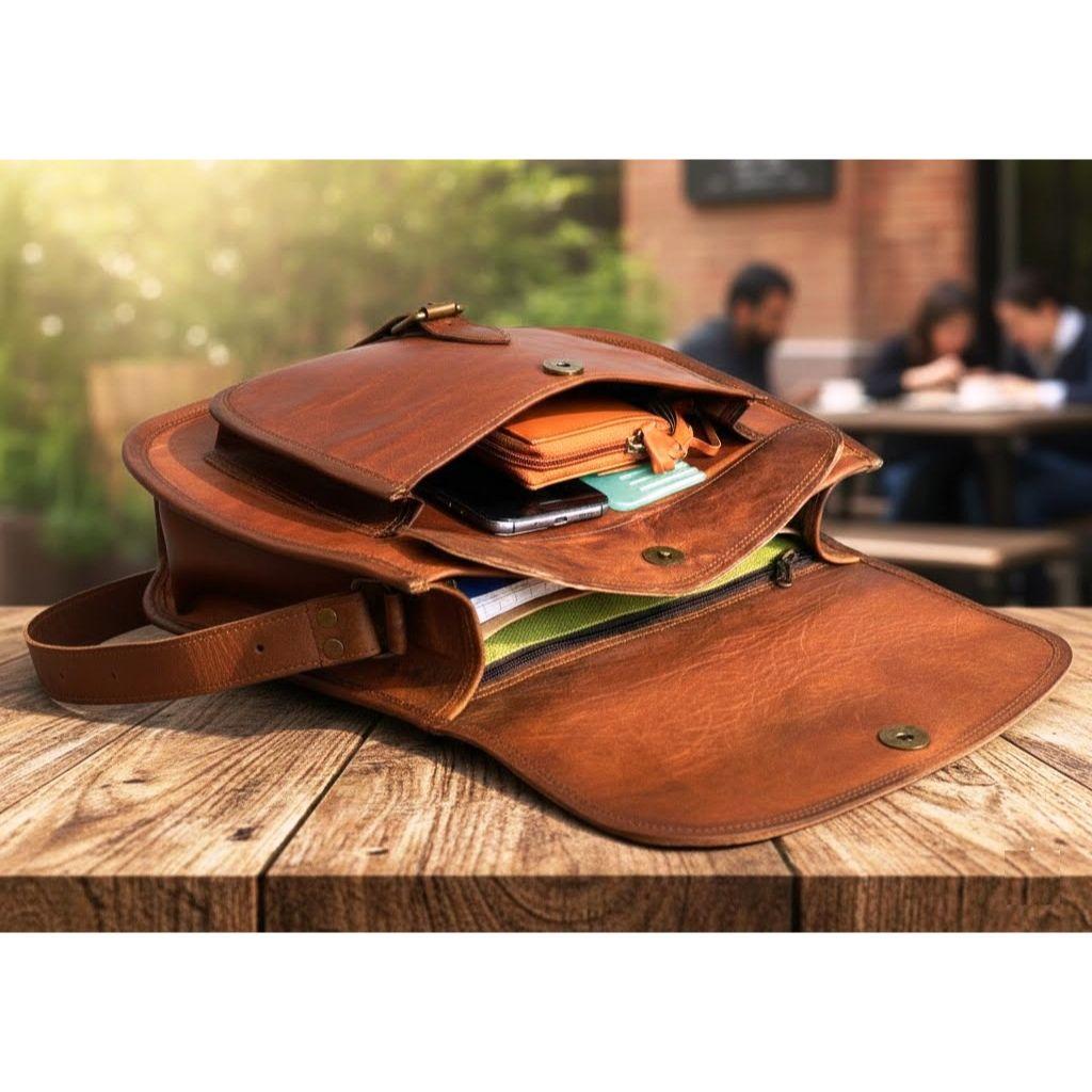 Torba podsiodłowa w stylu vintage z prawdziwej skóry koziej, brązowa torba listonoszka na ramię