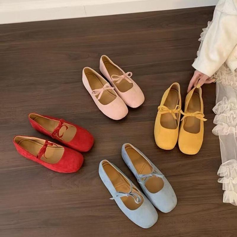 Square-toed Shallow Ballet Shoes with Flat Soft Soles Retro Single Shoes