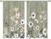Green Boho Flower Small Kitchen Curtains Flower Plant Window Treatment Botanical Herb Chic Rod Pocket Cafe Short Window Curtains