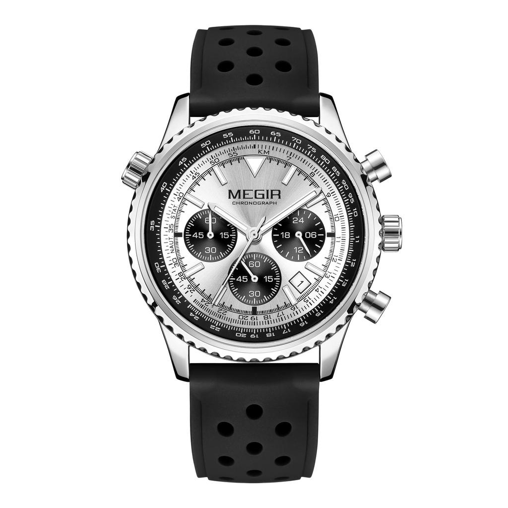 Megir Men's Watch Quartz Sport Chronograph Fashion Luminous Calendar Man Wristwatch 24-hour Silicone Strap Relogio Masculino 2236