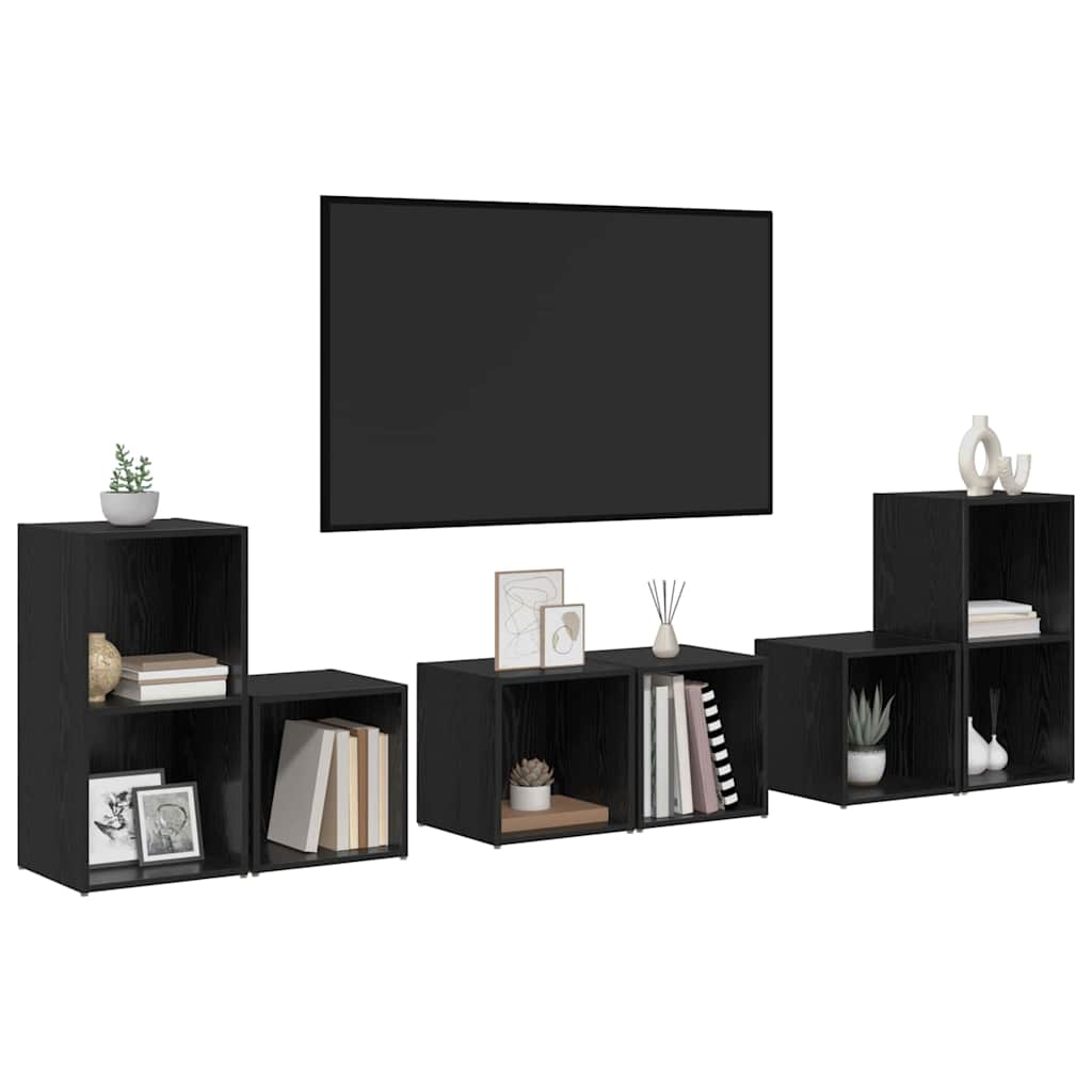 TV Cabinet Set 6 Pcs Black Oak Effect Particleboard
