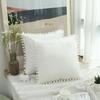 Velvet Pillow Cover with Ball Lace, Soft Cushion Cover, Monochrome, Modern and Simple, Fur Ball, 30x50, 40x40, 50x50, 65x65cm