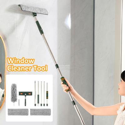 Window Squeegee Multi-Function Window Cleaner Tool With 57/89Inch Extension Flexible Window Pole Detachable Microfiber Scrubber