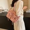 Large Capacity Pleated Shoulder Bag Korean Style Armpit Bag Fashion Bow Nylon Tote Bag  Girls