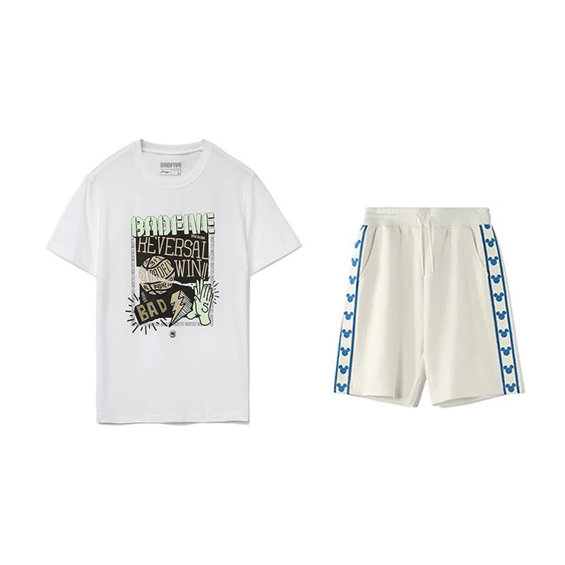

Li-Ning Letter Print Round Neck Short Sleeve T-Shirt Loose Comfortable Versatile Shorts Casual Sports Suit Unisex suit AHSVD59-1+YKSV129-1 S