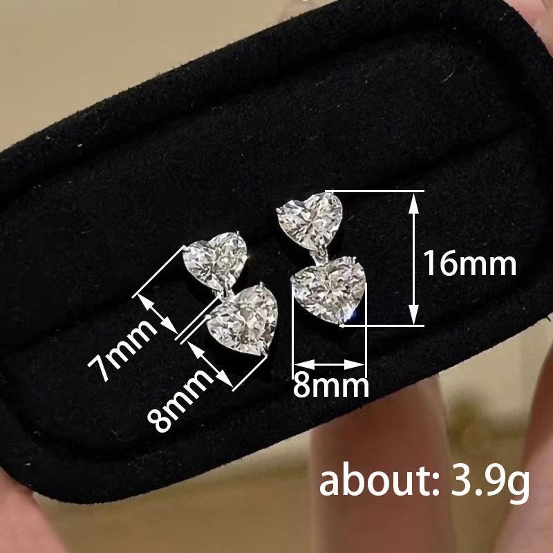 Simple and sweet double love zircon stud earrings, niche daily versatile exquisite earrings, commuter fashionable earrings