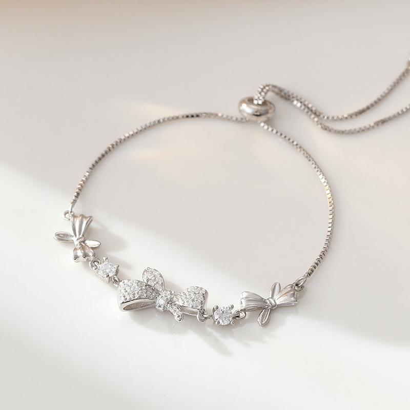 

Браслет с бантом для женщин, стерлинговое серебро 925 пробы, интернет-знаменитости, высококачественная корейская версия, универсальная коробка-цепочка, браслет, ювелирные изделия Adjustable size