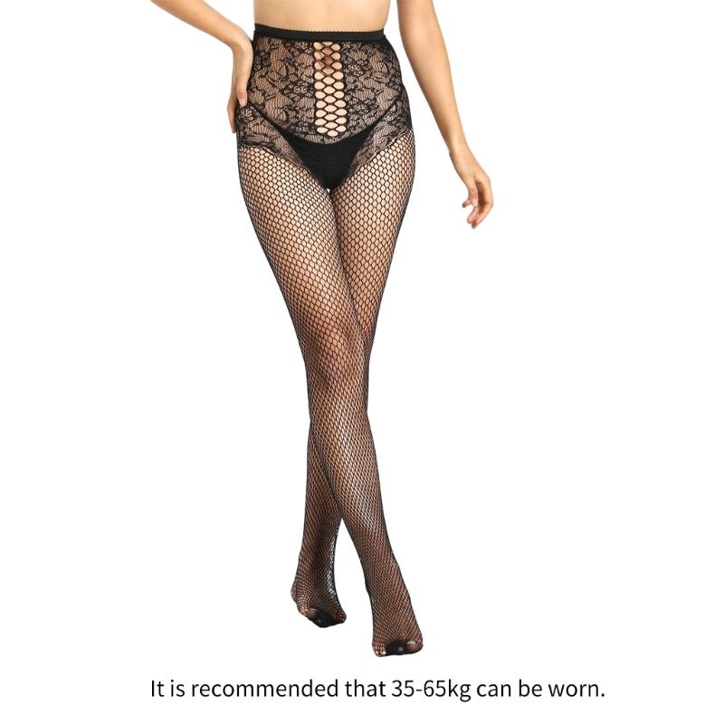 Collant da Donna ad Alta Elasticità con Cavallo Aperto Sexy Rete Trasparente Rete a Maglia Intrecciata con Motivo Floreale Calze Lingerie