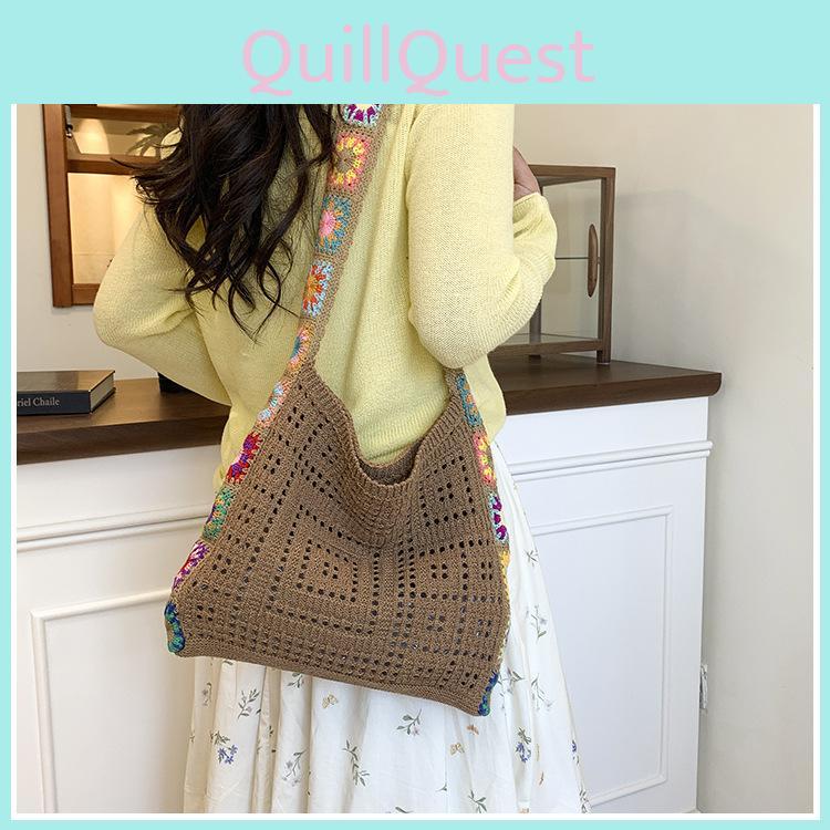 Bohemian Style Colorful Flower Pattern Woven Crossbody Bag With For Daily Use