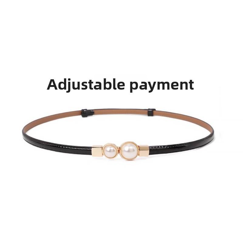 Pearl Belt Women's Elastic Thin Belt Women's Decoration with Skirt Fashionable and Simple Buckle Thin Belt