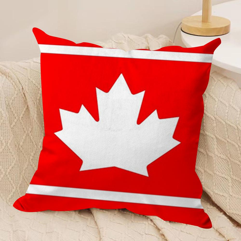 Canada Canadian Flag CA Leaf Cushion Cover Soft Plush Fabric Double-Sided Printed Sofa Cushion Cover for All Seasons Home Decor