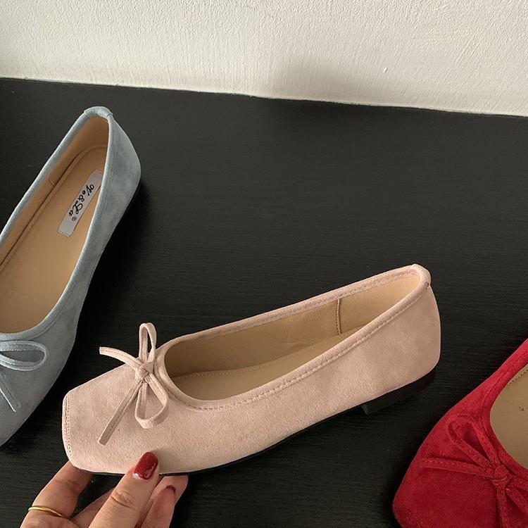 French Bow Red Flat Shoes Grandma Shoes Spring and Autumn One-pedal Lazy Shoes Gentle Single Shoes Retro Women's Shoes