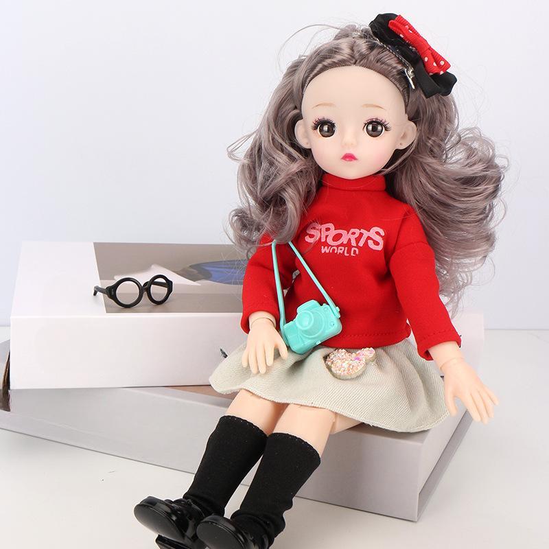 Mini muñeca articulada móvil de 30CM para niñas, juguete 3D con ojos grandes, trajes completos de princesa, colección de vestidos, regalo para niños