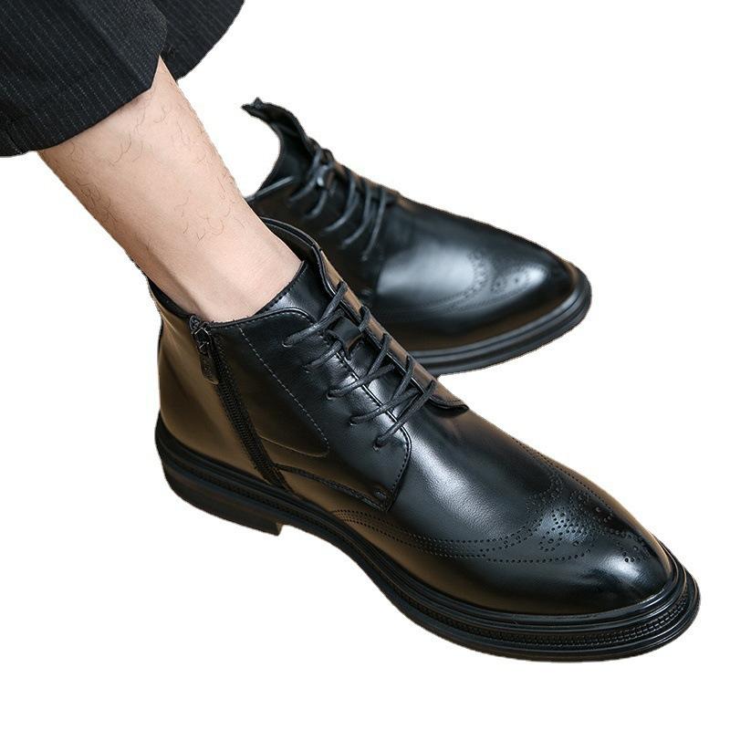 High-top Leather Shoes British Style Autumn New Boots Side Zipper Martin Boots Casual Height-increasing Leather Boots