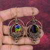 Faceted Ammolite Earring Gemstone Earrings Copper Wire Wrapped Handmade Jewelry