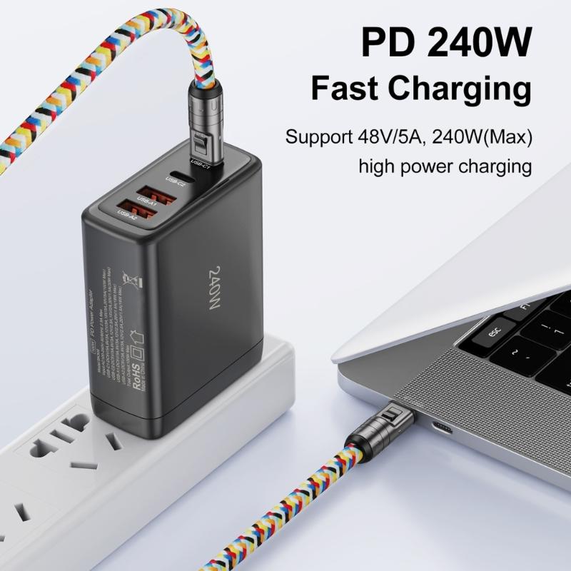 Portable Mobile Phone Lanyard PD240W Charging Cable, 2 in 1 USB Type C Data Cord Quick Charging Cable for Travel