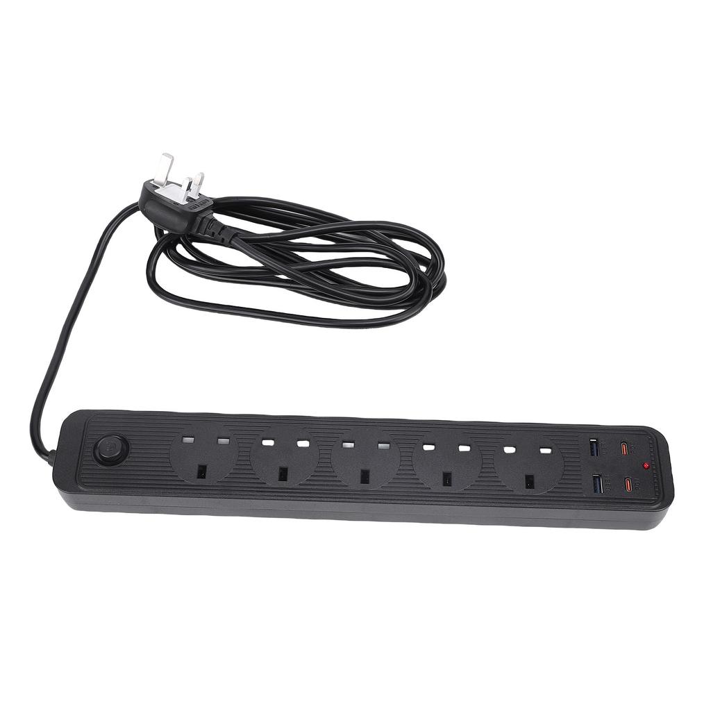 Skjøteledning 13A Multifunksjonell 5 Stikkontakter 2 Type C 2 USB Strømkontaktforlenger for Kjøkken