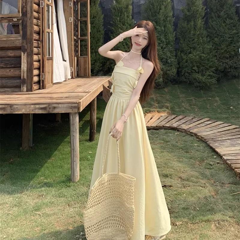 French-style strapless dress with a stylish design for summer, a new vacation-style waist-cinching A-line long skirt for women