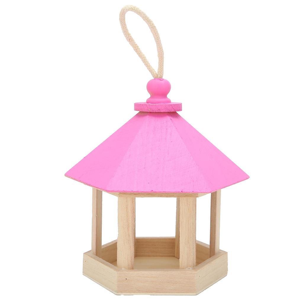 Wooden Bird Feeder Hanging Hexagonal House Shape Pet Bird Feeder Garden Decoration
