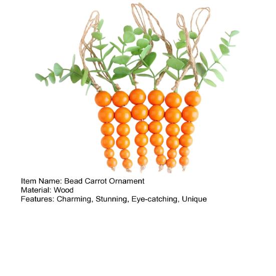 Easter Wooden Bead Carrot Hanging Ornaments Beaded Carrot Pendant with String for Spring Tiered Tray Tree Decor Farmhouse Home Party Crafts