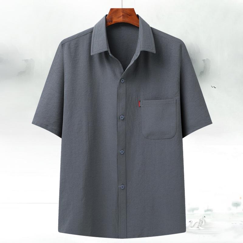 Ice Silk Short-Sleeve Summer Shirt for Middle-Aged and Elderly Men