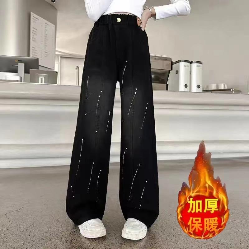 Pants and Jeans, New Velvet Thickened Thermal Straight Wide-leg Pants In Autumn and Winter