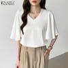 ZANZEA Women Summer V-Neck Flare Half Sleeve Loose Casual Blouse