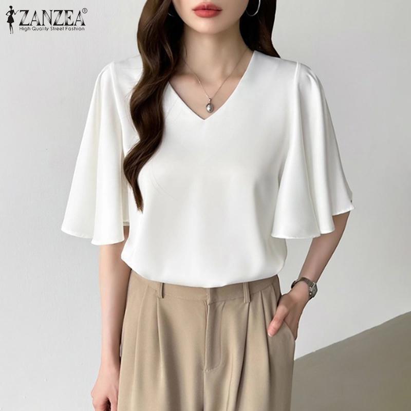 ZANZEA Women Summer V-Neck Flare Half Sleeve Loose Casual Blouse