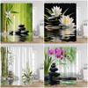 Rideaux de douche Zen Pierre noire Bambou vert Lotus Spa Bougie Orchidée violette Feuille naturelle Rideau de bain Méditation Décor de bain