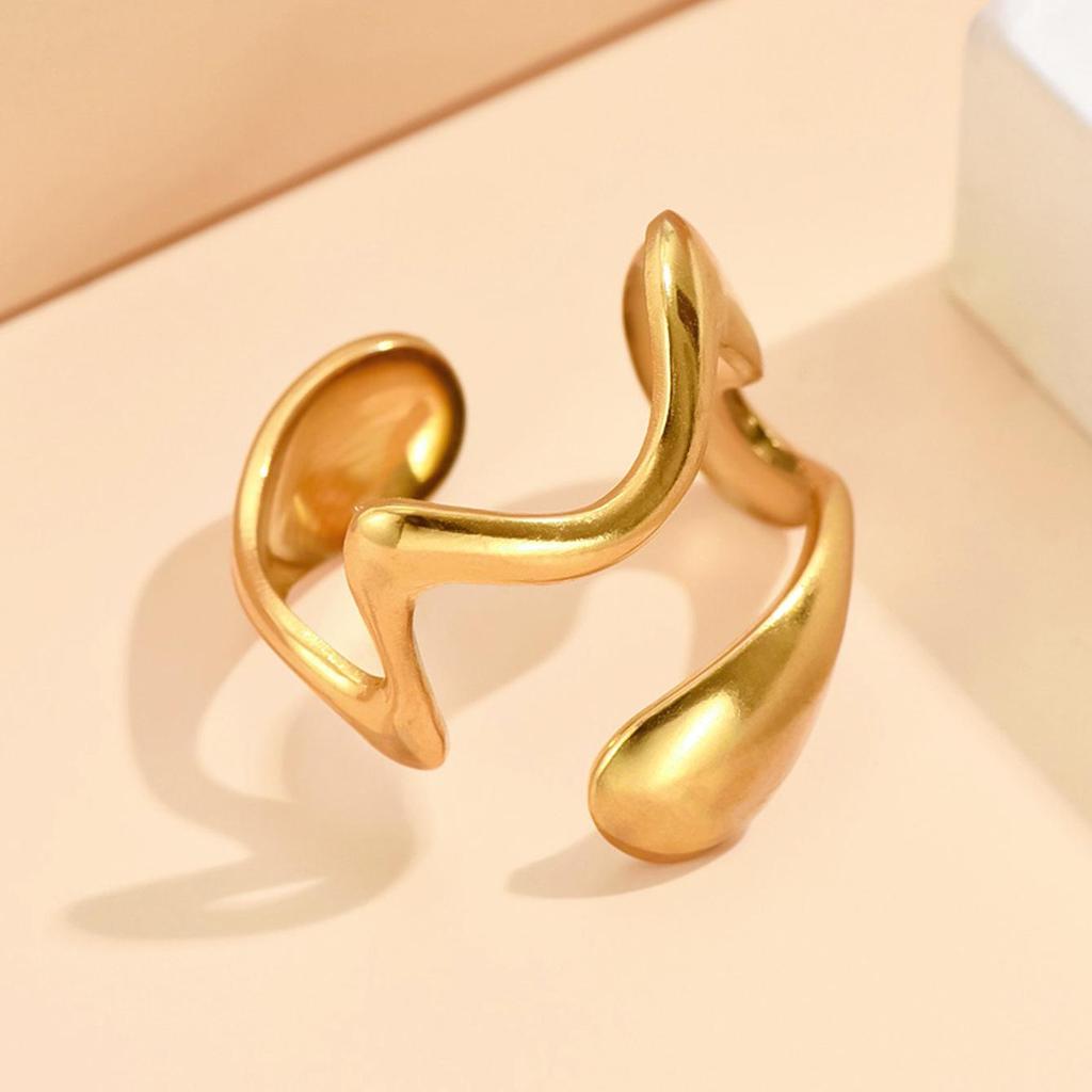 Geometric Irregular Open Design Adjustable Stainless Steel Ring In Artistic Cold Style