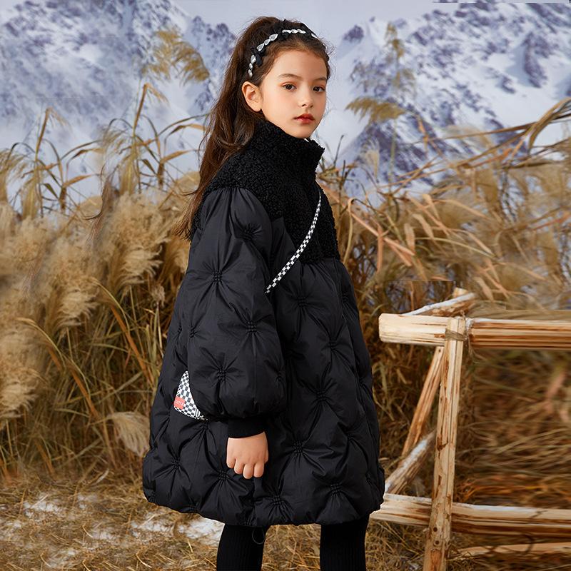 Winter Children Down Cotton Jacket  Wool Girl Long Clothing Kids Black Clothes Thicken Warm Parka Snowsuit Outerwear