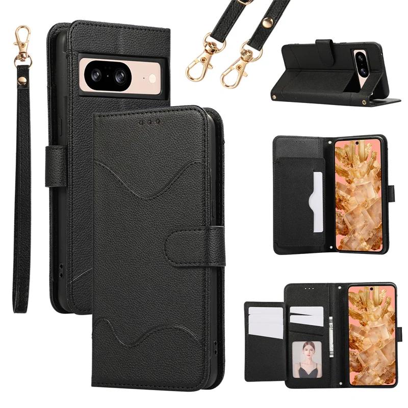 Handgelenkschlaufe Umhänge-Geldbörse mit Kartenhalter Handyhülle für Google Pixel 9 8 7 6 Pro 8A 7A 6A 5G PU-Leder Stoßfeste Hülle