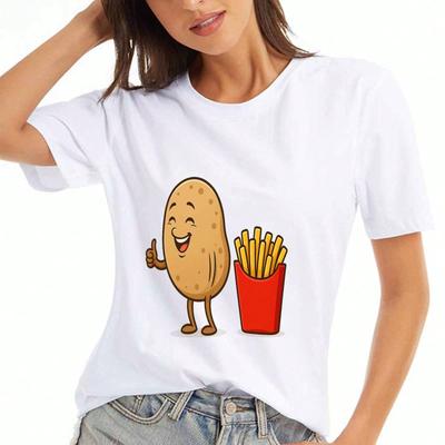 Kartoffel mit Pommes Unisex Baumwoll-T-Shirt, Premium-Baumwolle Grafik, Langlebig, Freizeit und Mode, Kartoffel und Pommes Cartoon-Design, Perfekt für