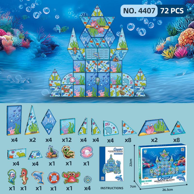 Cross-Border Ocean Series Magnetic Tiles - Educational 3D Puzzle & Building Blocks for Kids
