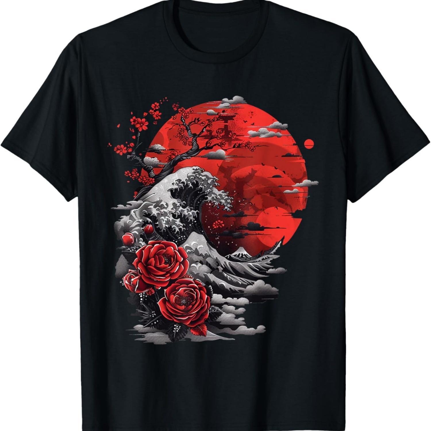 Vintage Cherry Blossom Woodblock Tee  Graphical Art T-Shirt(2) S