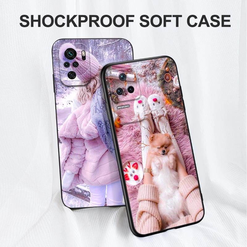 Black Tpu Case For Xiaomi Mi 12 Lite Pro S X 11lite NE 11i 11T Pro Redmi 10 10A 10C 4G 5G Winter Girl Christmas