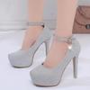Women's Round Toe Low Cut Stiletto Heels, Strap Detail Platform Dress Shoes