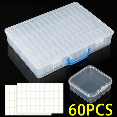 Bead Organizer Box with 60 Small Box Label Sticker Portable Transparent Square DIY Diamond Jewelry Pearls Storage Containers