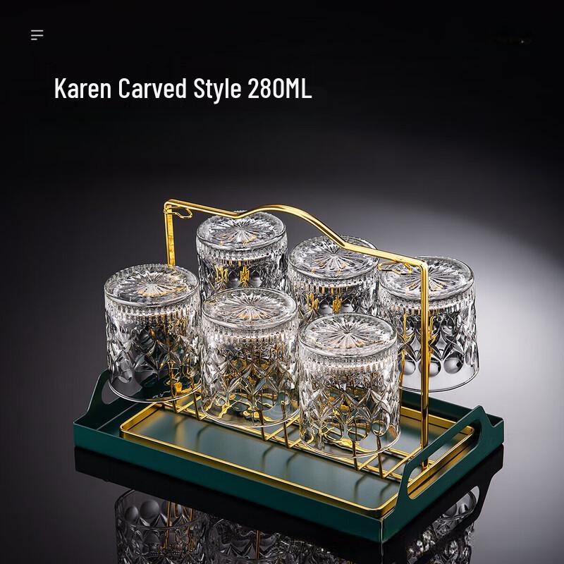 ZISIZ Carved Whiskey Glasses Set with Rotating Holder